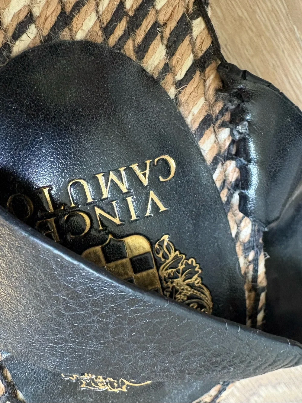 Black Leather Espadrille Platform Sandals Size 8 Vince Camuto - Picture 7 of 11